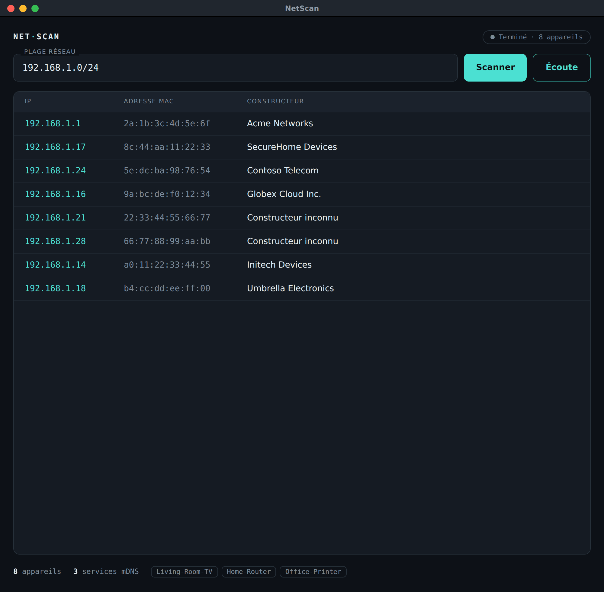 Capture du projet NetScan